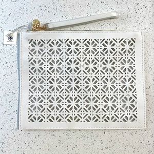 NWT - Tory Burch Laser Cut Out Wristlet/Clutch - White